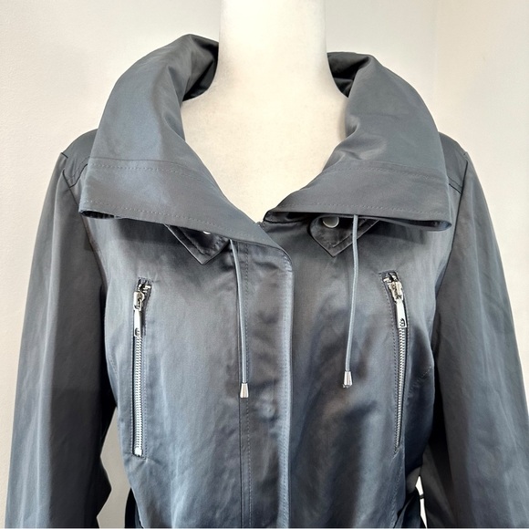 Lafayette 148 New York Metallic Button Zip Anorak Belted Jacket Silver Metal 10 - Picture 2 of 15